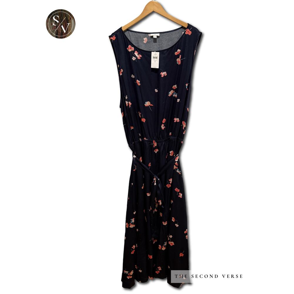 J. Jill Sleeveless Navy Floral Silky Maxi Dress Plus Size 4X - Picture 3 of 10